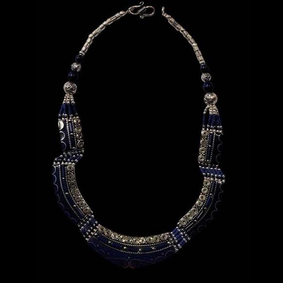 New Handmade Tibetan Necklace - Blue Lapis and Tibetan Silver - Picture 5 of 9